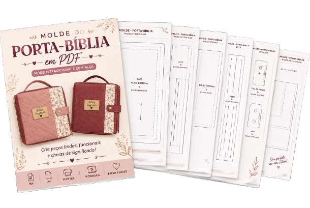 Molde do Porta-Bíblia em PDF: capa, folhas de moldes A4 e plotter, guias e bônus