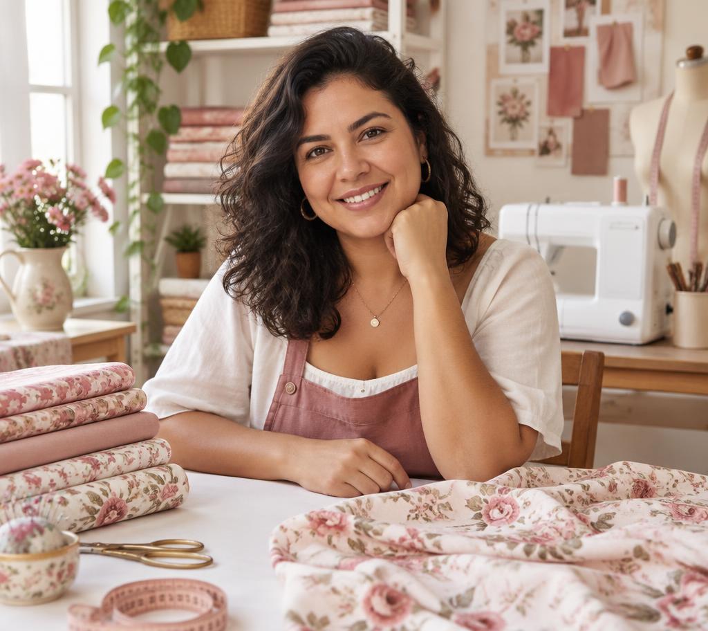Fernanda Souza em seu ateliê de costura